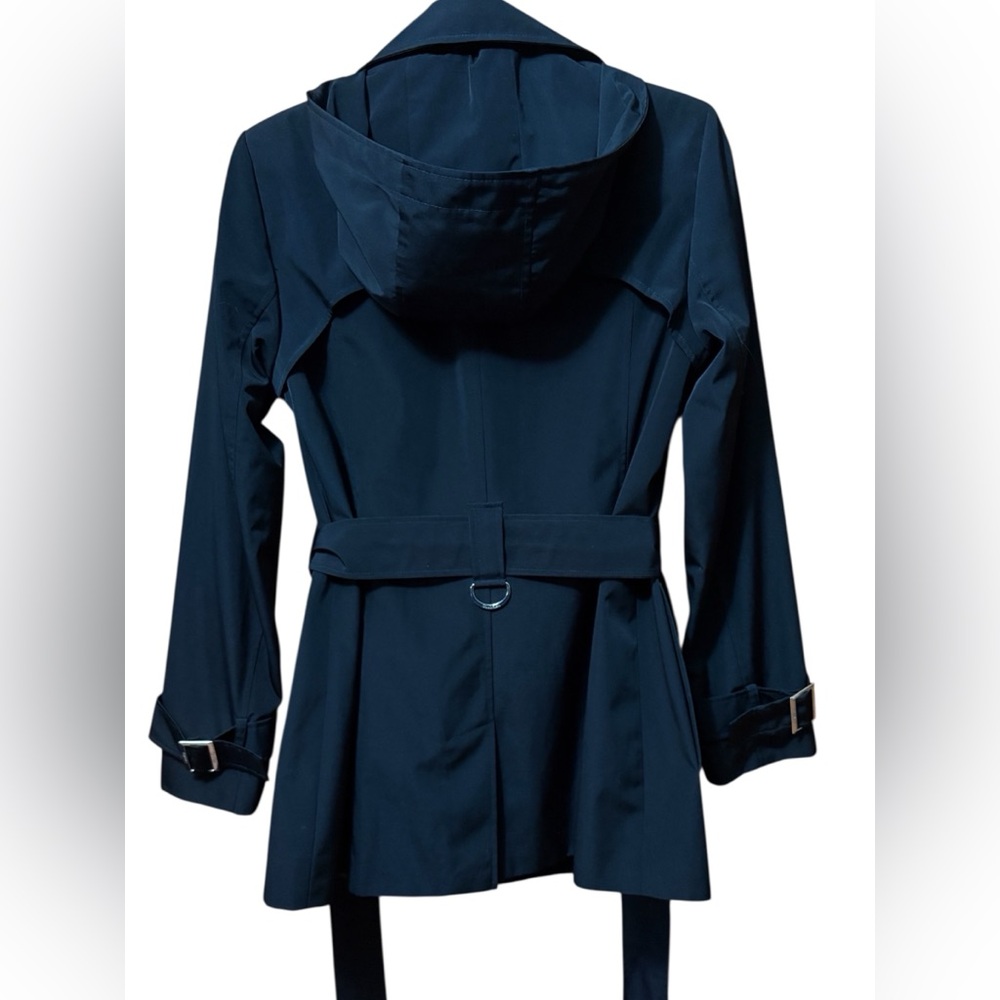 Calvin Klein-Classy black trench coat. Size small. Silver details/Hood. Like new - Picture 11 of 16